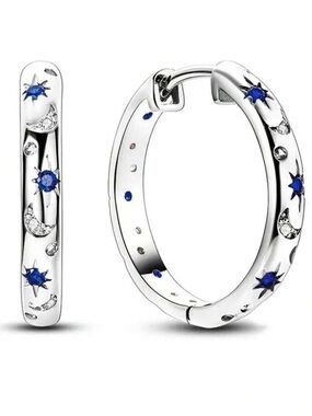 Silver Cubic Zirconia Moon And Star Hoops